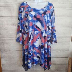 Laura Ashley 2X Abstract Print Tunic Dress Handkerchief Hem